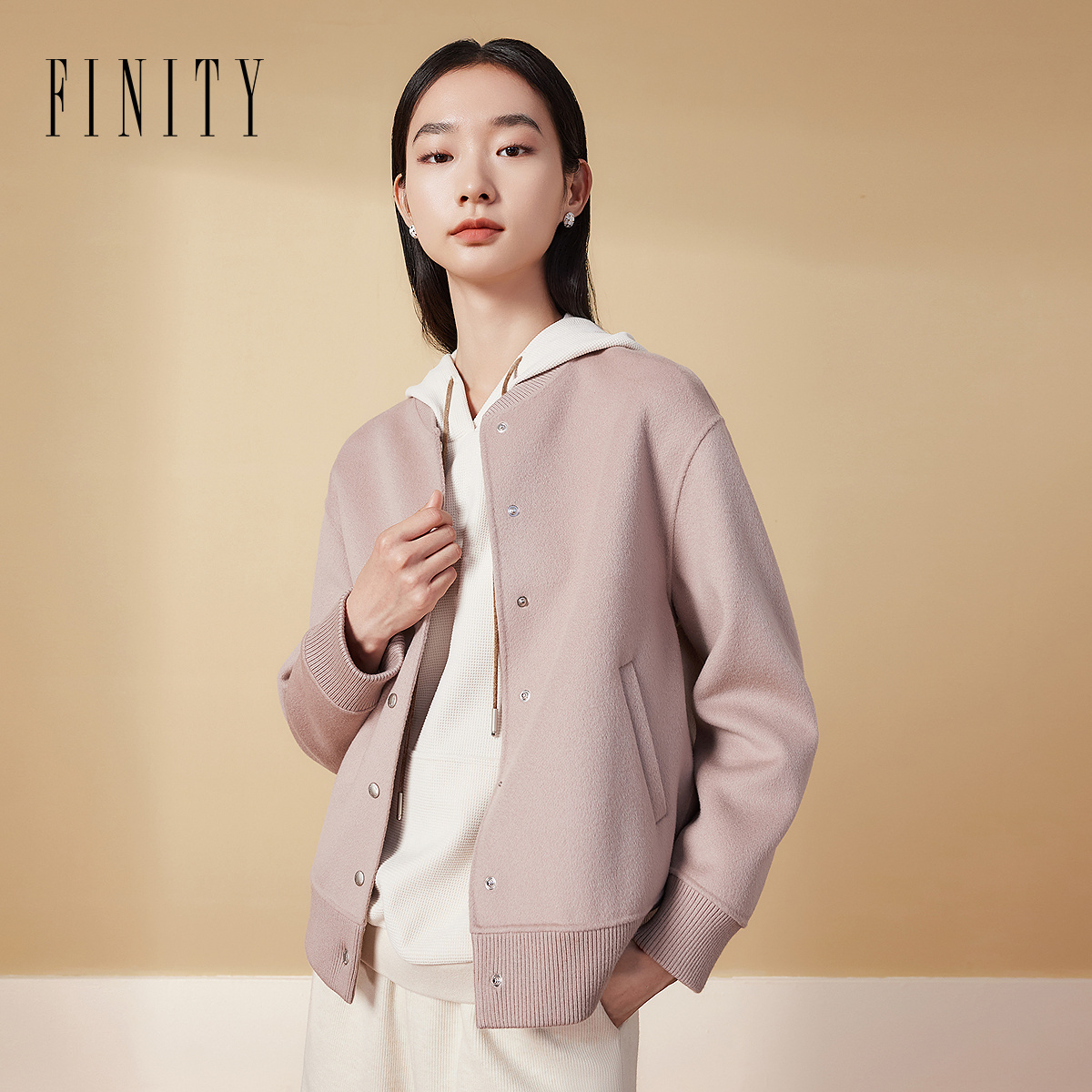 FINITY菲妮迪新款毛呢外套女运动休闲百搭简约时尚显瘦