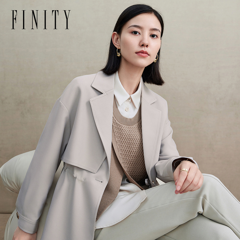 FINITY外套春秋气质时尚休闲通勤风衣长袖直筒百搭纯色中长风衣女