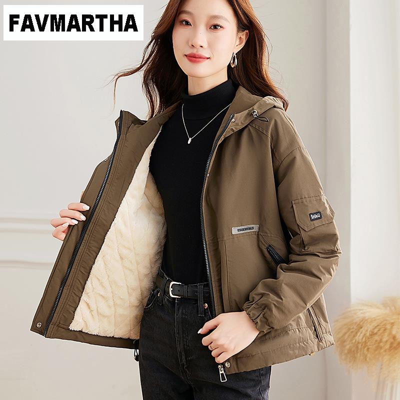 FAVMARTHA杭州意法风衣女2024秋冬新款宽松减龄加绒加厚短外套夹