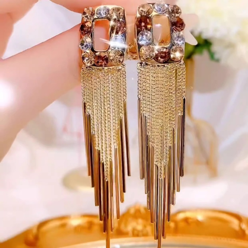 铜合金耳饰 日韩高级纯银耳钉气质长款流苏轻奢耳环女新款潮N1475