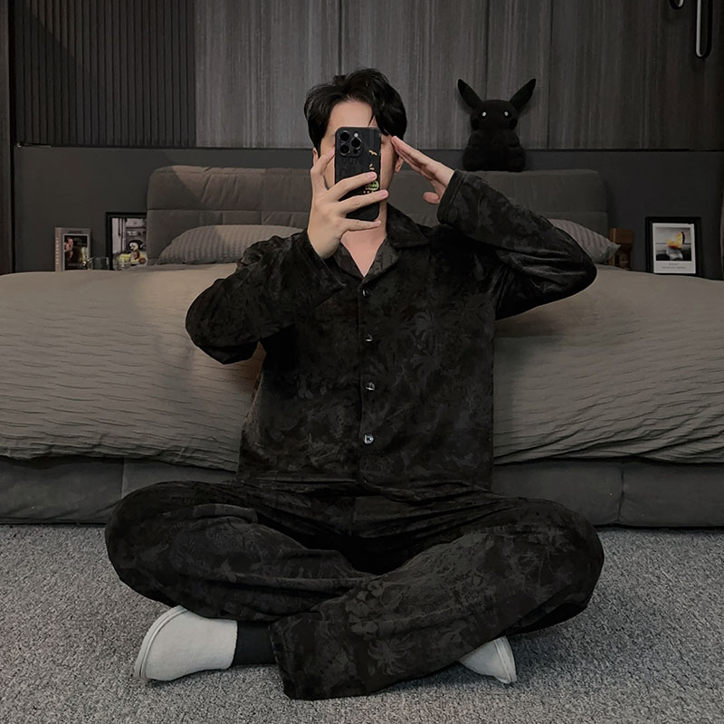 海岛绒睡衣男款冬季轻奢高端2025新款珊瑚绒加厚加绒家居服两件套