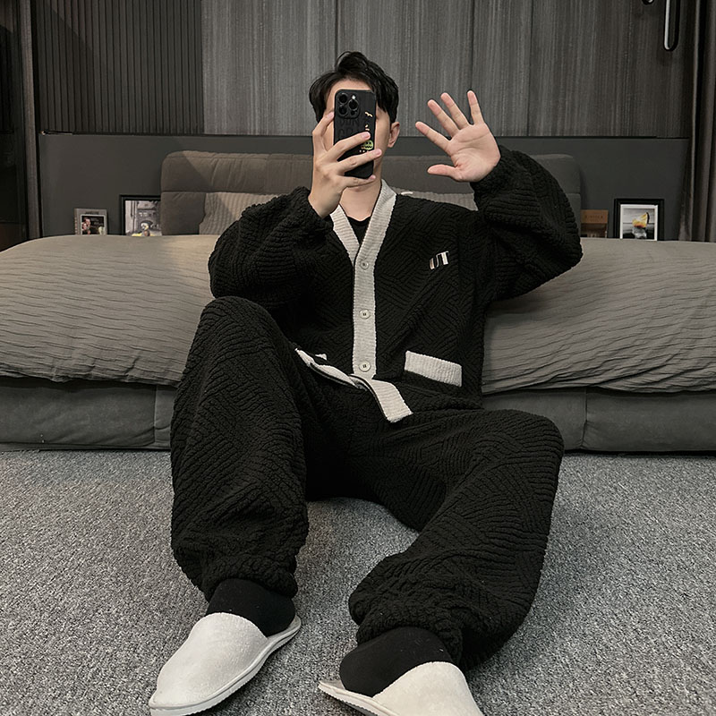 2025新款男士睡衣秋冬季珊瑚绒加厚加绒法兰绒保暖家居服套装冬款