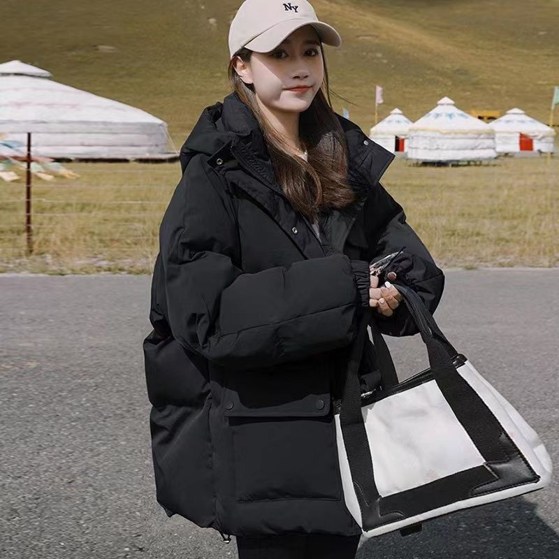 2023新款冬季面包服连帽加厚棉服时尚百搭纯色棉衣学生棉袄女