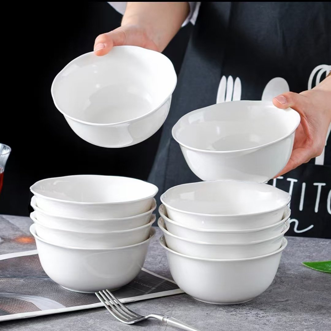 5.5英寸荷叶碗10只装家用米饭碗菜碗汤碗骨质瓷家用陶瓷釉下彩餐 