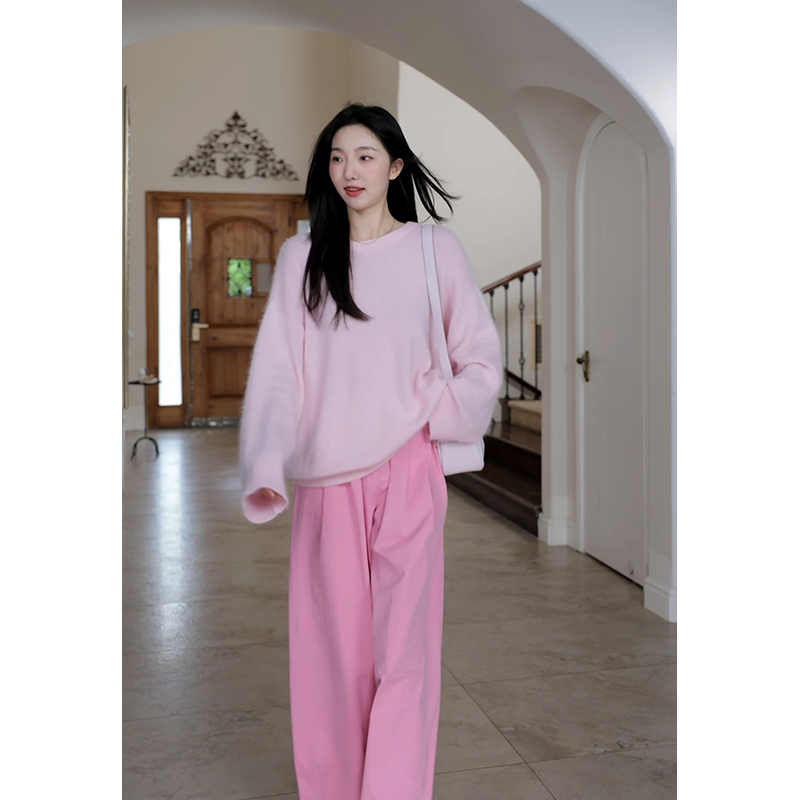 郭九九呢  粉色软糯兔毛羊.毛毛衣休闲九分裤气球裤 G924Z11790