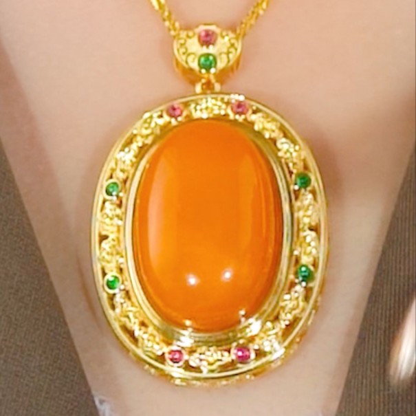 满蜜满蜡古法掐丝工艺蜜蜡吊坠