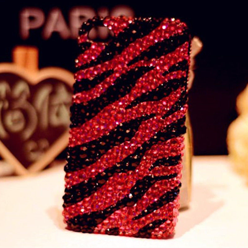 适用苹果1112 1314promax 手工镶钻手机壳8plus大红斑马纹水钻7XR