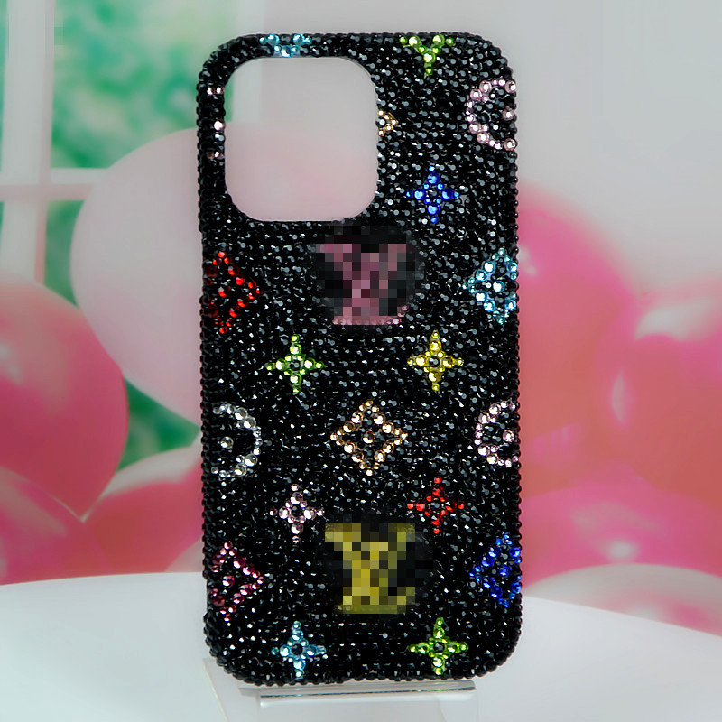 适用苹果11 121314pro max Xs手机壳8plus水钻黑色水钻七彩潮牌