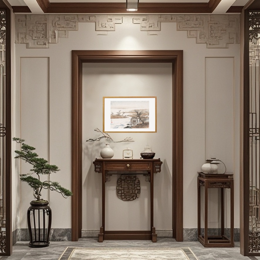 【黄河水车】84*55cm实木中式书房茶室挂画高清微喷复刻字画