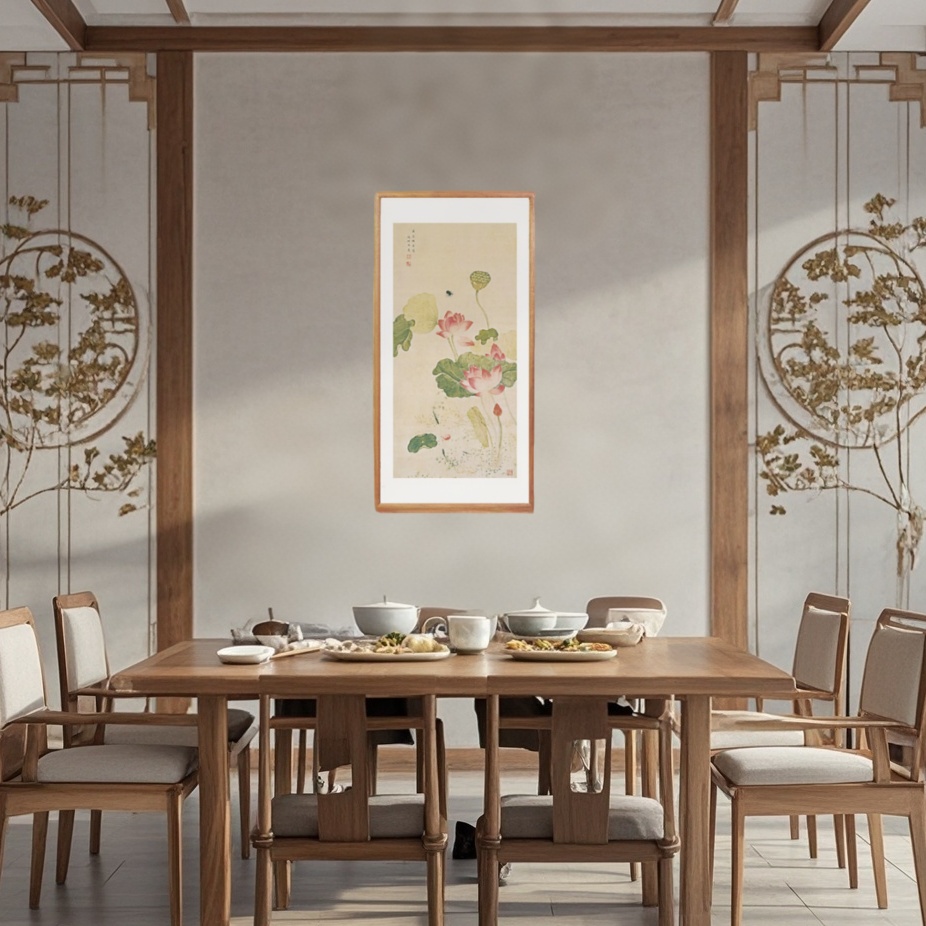 【荷花图】60*120cm实木中式书房茶室挂画高清微喷复刻字画