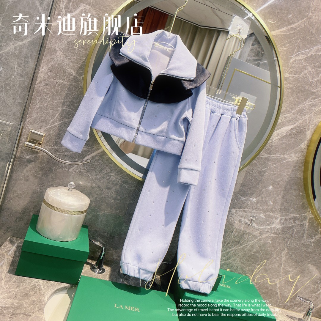 【蓝色马卡龙】【现货】奇米迪加厚女童套装秋装新款35284
