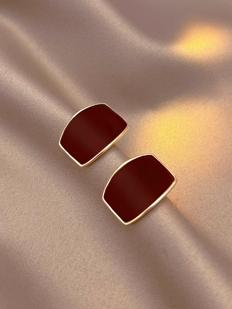 925银珐琅耳饰 复古酒红耳钉女纯银小众设计2024爆款高级感耳饰