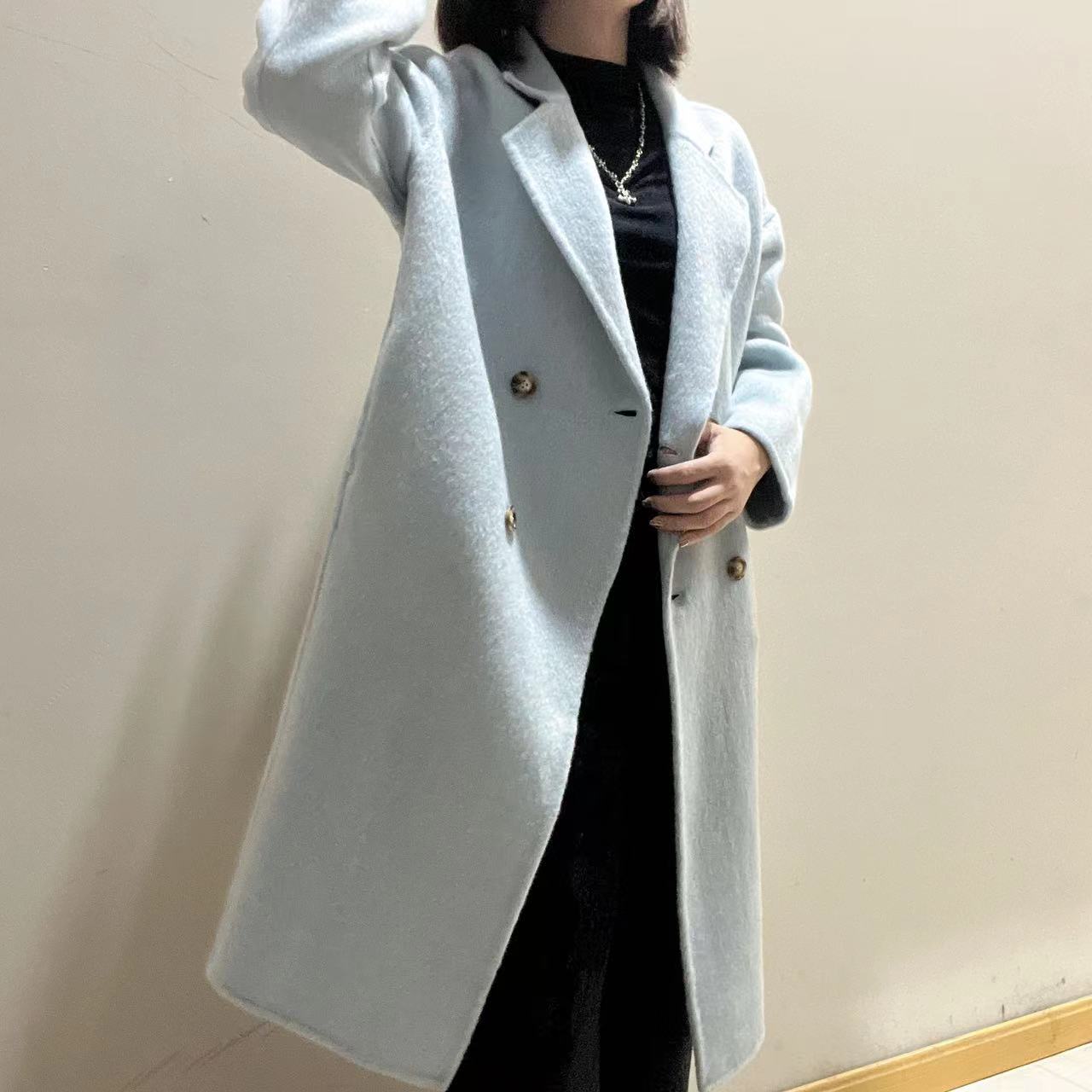 【汤汤专属T02】秋冬新款双面羊毛大衣中长款毛呢外套四扣