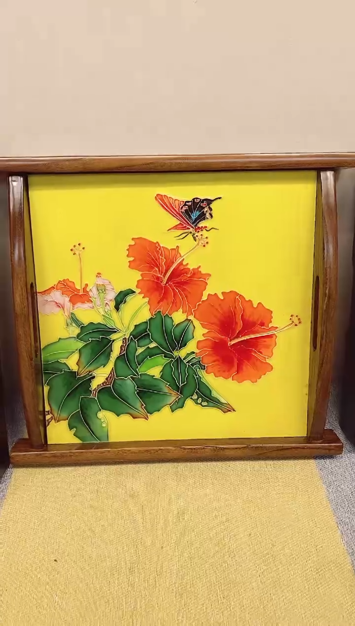 【闪购商品】瓷瓷片蝶恋扶桑花插隼茶盘3337