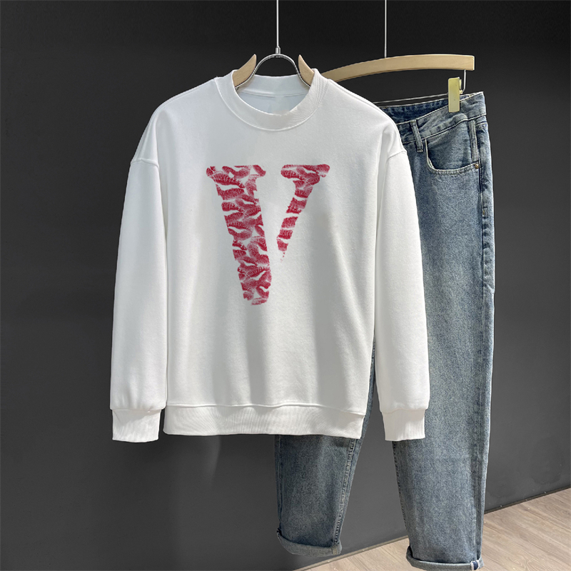 重磅长袖卫衣红唇V字母印花秋冬内搭圆领宽松休闲套头百搭上衣男