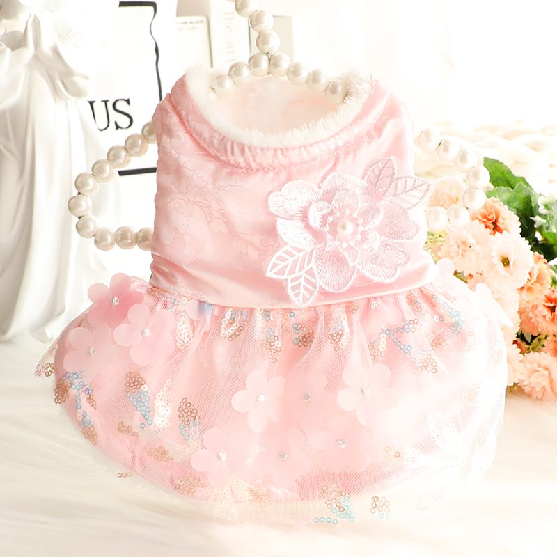 狗狗衣服秋冬装猫咪公主裙流光新年缎面纱冬裙小型犬泰迪宠物3974