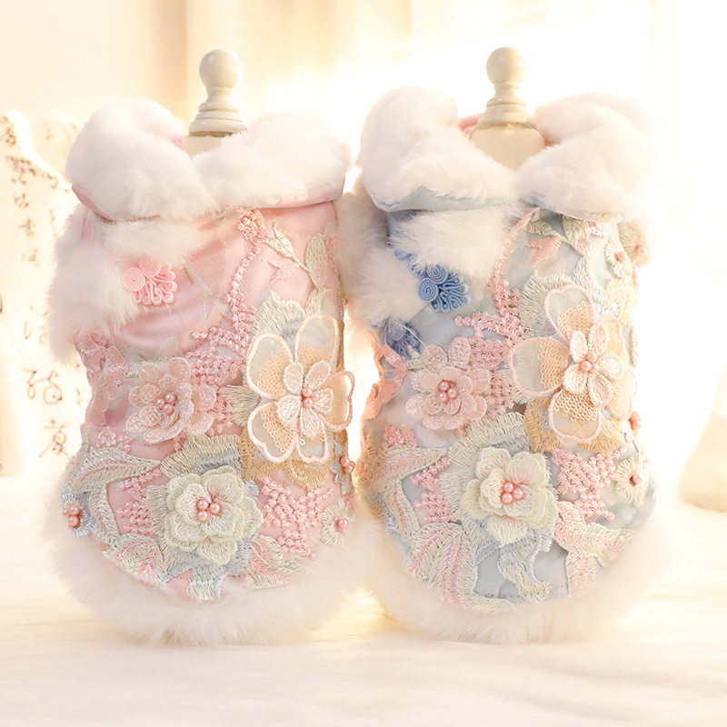 狗狗衣服秋冬装猫咪公主刺绣手作高定唐装花朵小型犬泰迪宠物4339