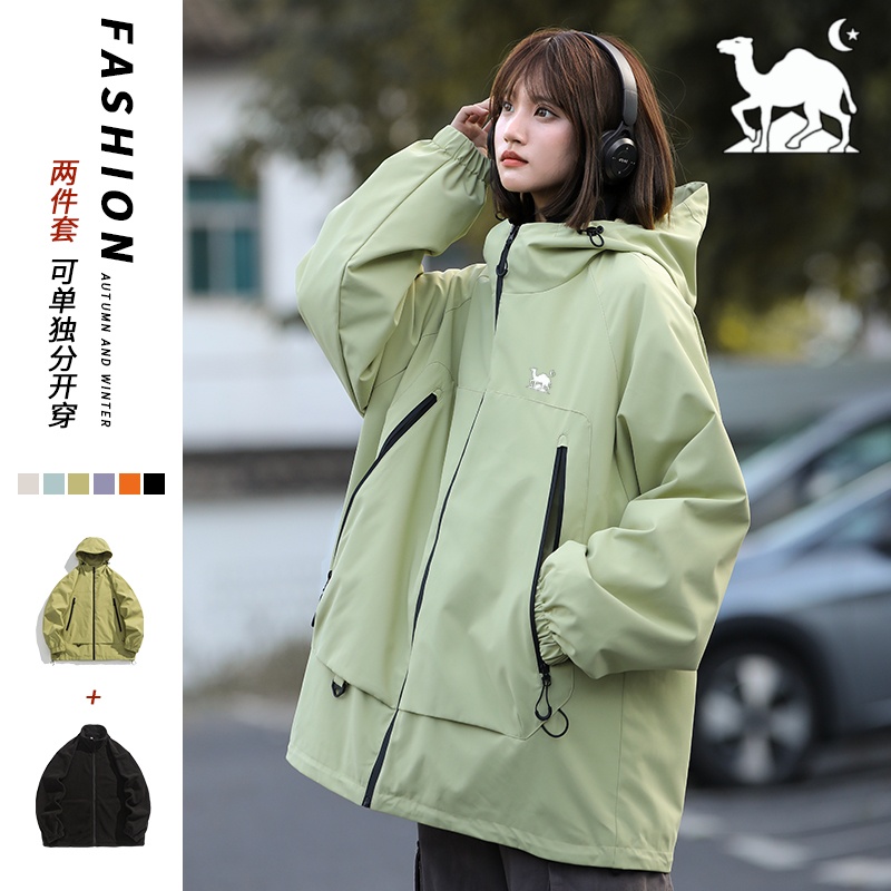 东方骆驼户外三合一连帽夹克防风防水登山服宽松百搭潮流外套d3