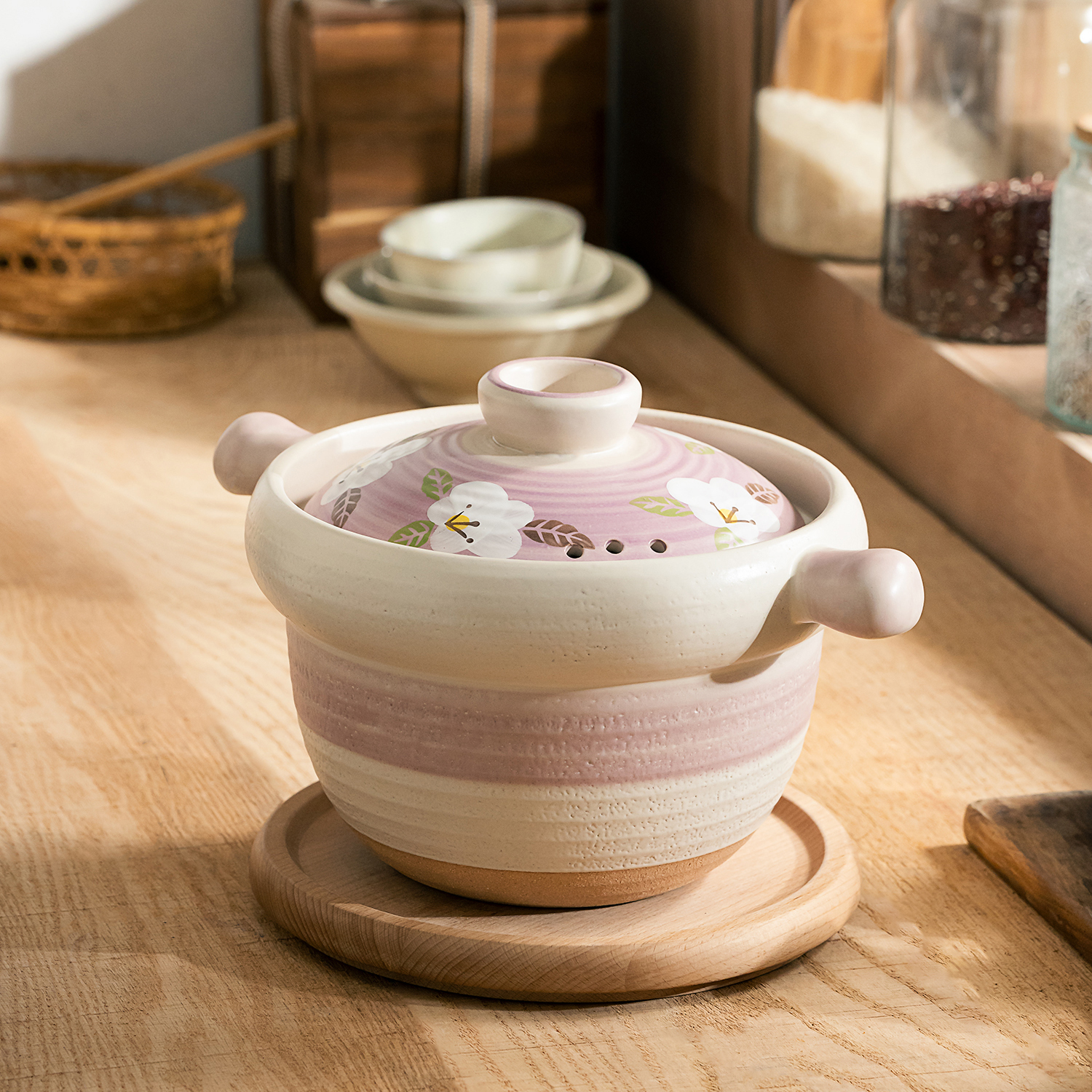 【万土烧-暮山紫】手工土锅煲汤炖肉煲粥手绘砂锅釉下彩耐热干烧