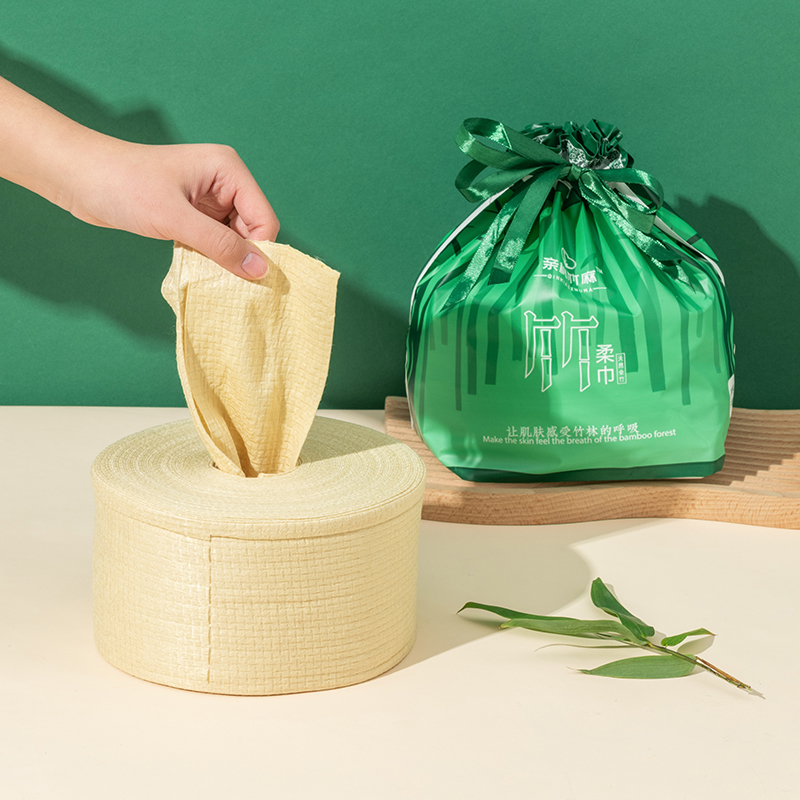 【黄色面料】亲棉竹麻一次性竹纤维洗脸巾100抽/卷 加大加厚 EF纹