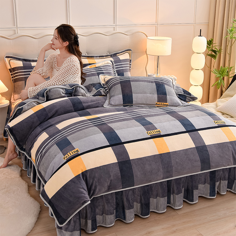 冬季加厚牛奶绒四件套双面绒被套床裙款加厚保暖四件套四件套被套