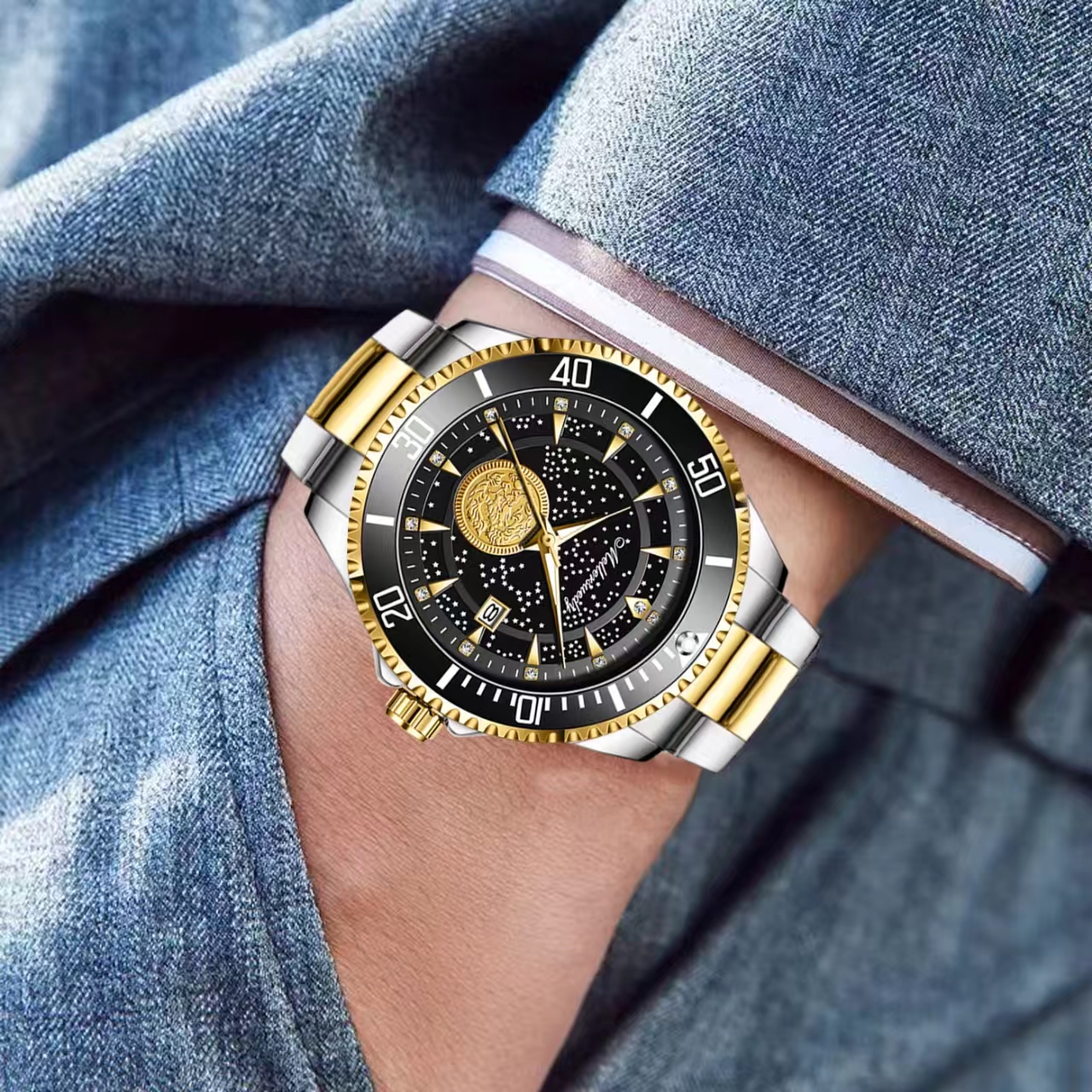 星空系列 间金夜光钢带经典真钻男士腕表m8286