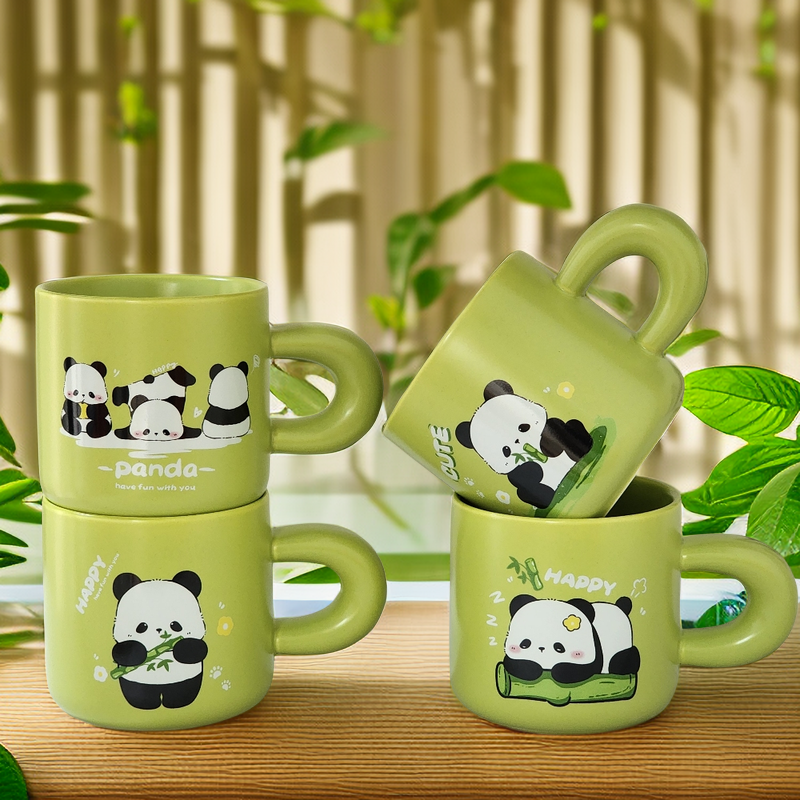 萌萌熊猫马克杯简约喝水杯创意可爱大容量个性风杯子陶瓷杯家用