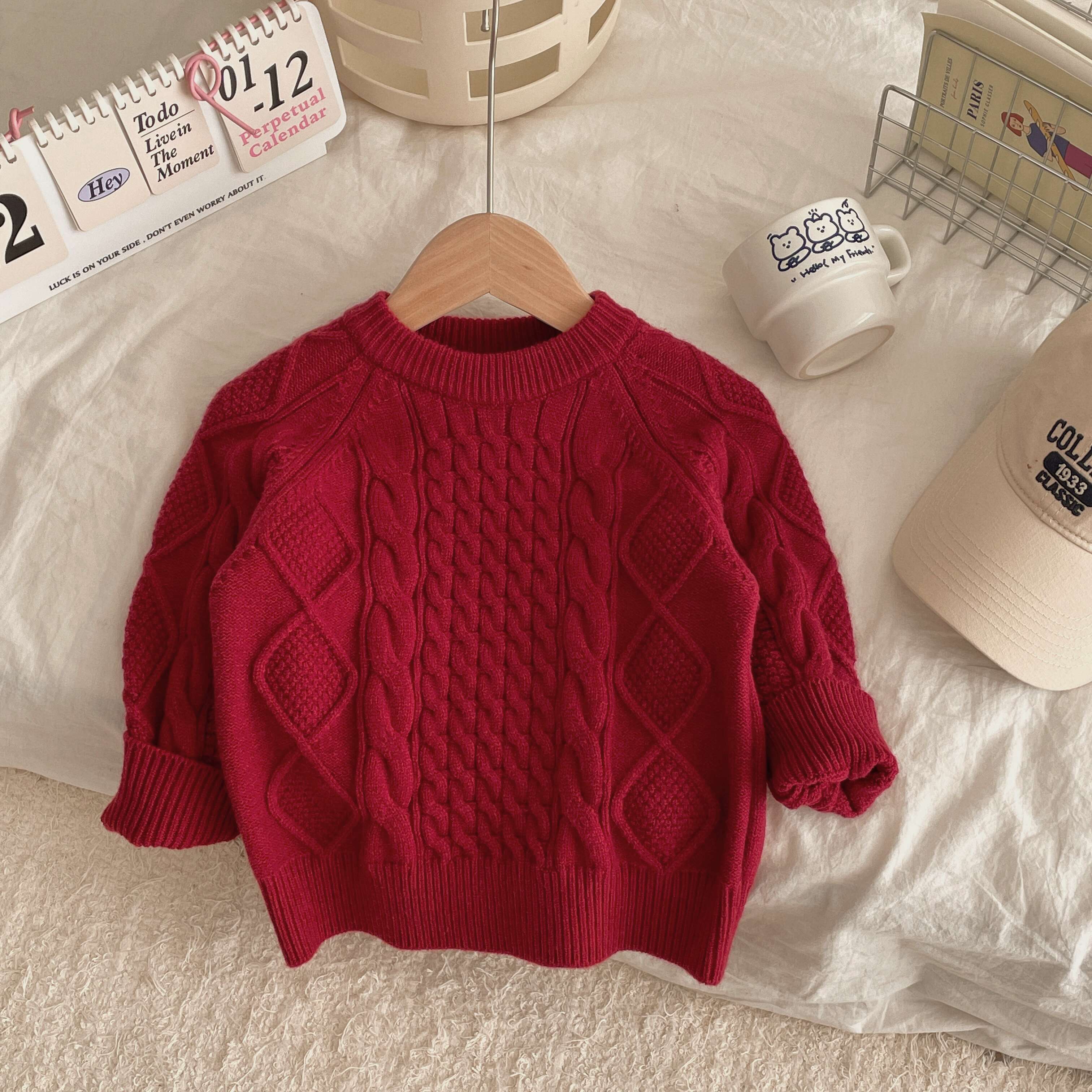 2025拜年服秋冬新品儿童复古麻花毛衣男童女童圆领洋气套头毛衣