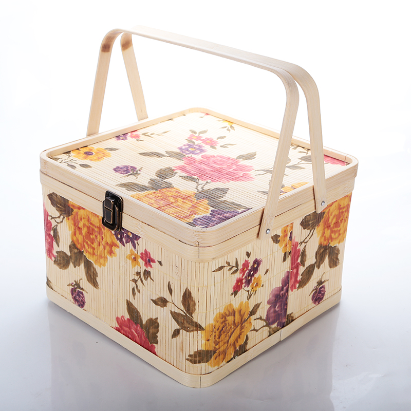 装粽子土鸡蛋月饼水果小点心零食食品的竹编正方形竹篮子竹包装