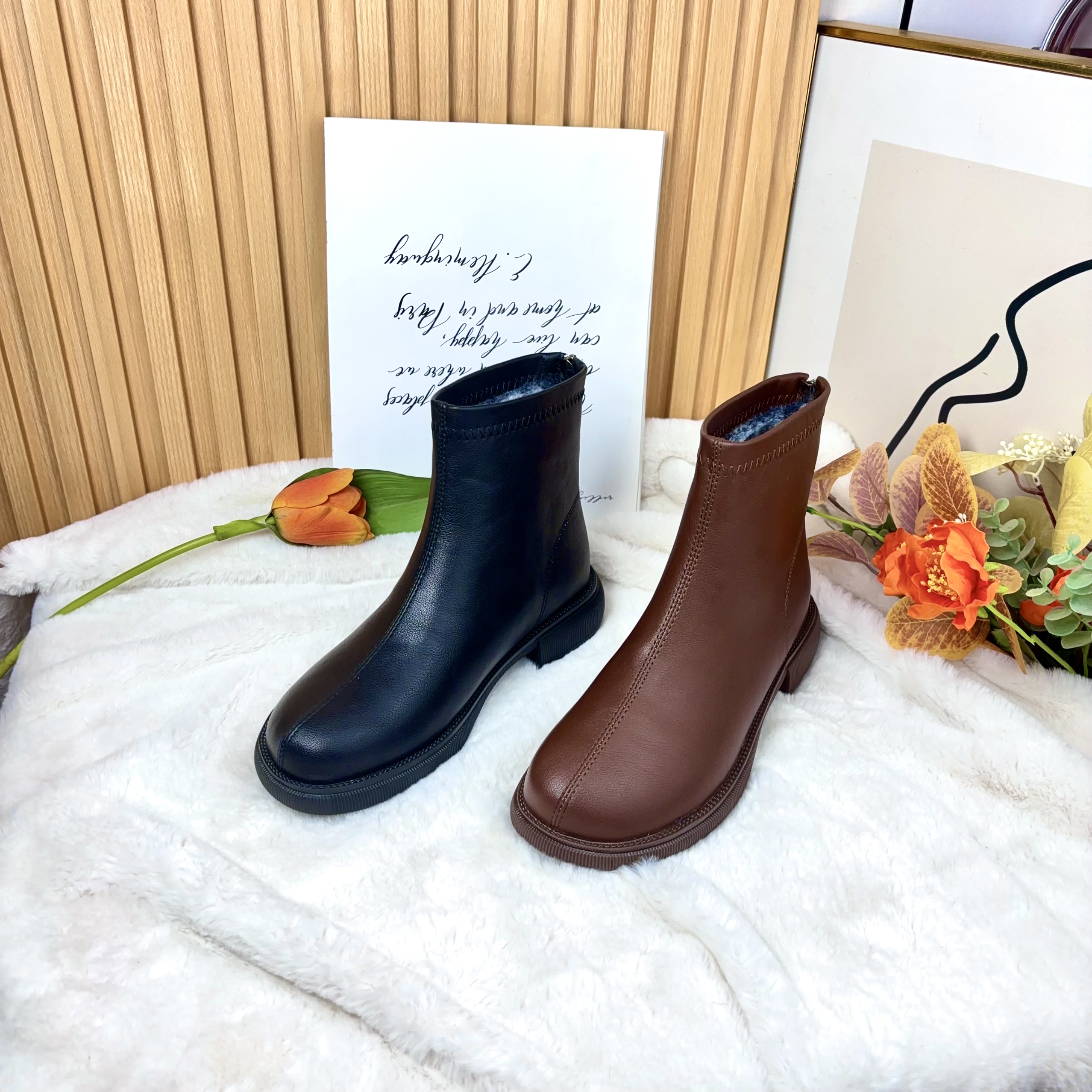 【朵苮品牌】反季！女2025新款法式英伦风马丁靴切尔西加绒瘦瘦靴917