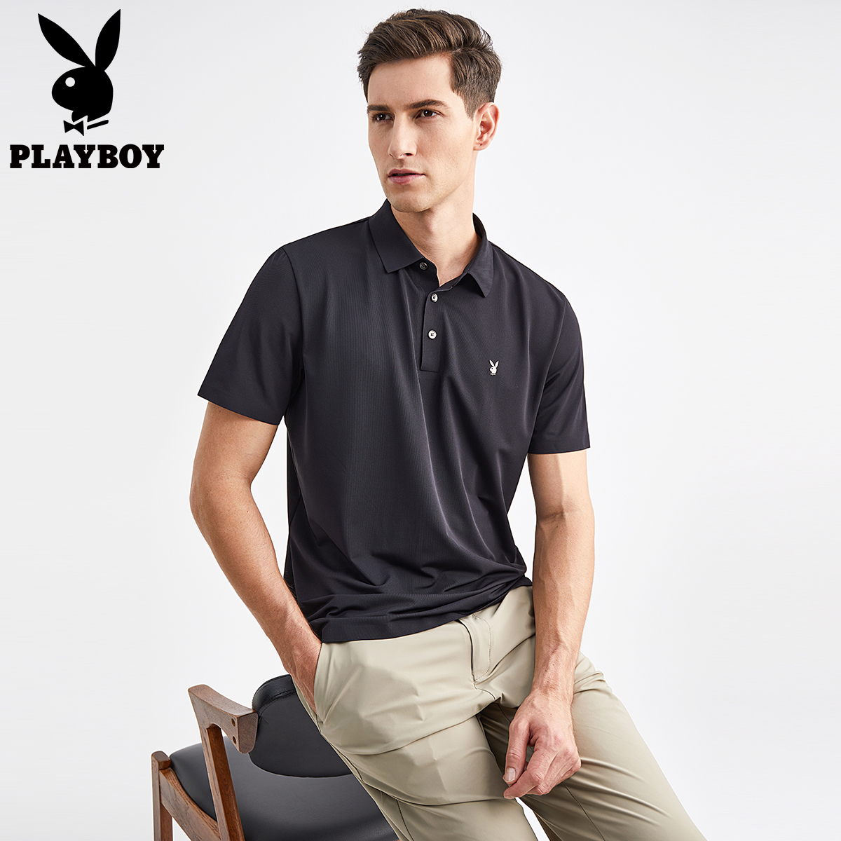 花花公子夏季薄款T恤休闲透气翻领POLO衫男款速干半袖冰感男上衣