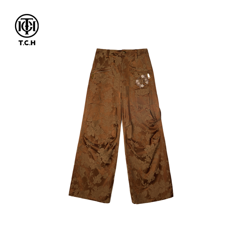 TCH服饰店播2025秋季新款直筒长裤女提花缎面阔腿裤T72C206082