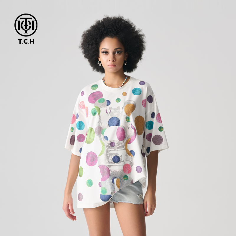 TCH服饰店播-2025夏季新款潮流印花兔子经典宽松T恤女T72B106106