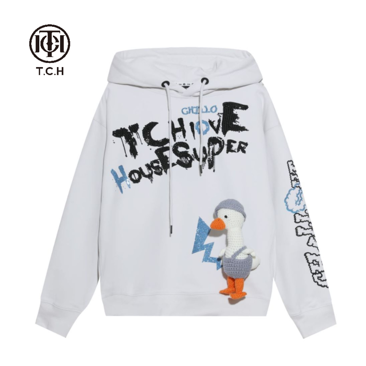 TCH服饰店-潮牌字母烫钻小鸭帽衫T21112C6067