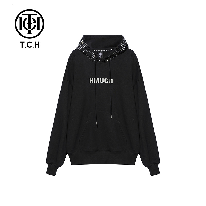 TCH服饰店播-烫钻长袖潮流全铆钉连帽卫衣T69D126022