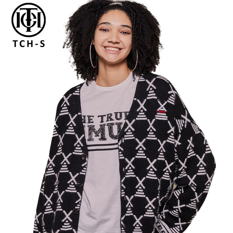 TCH服饰店播店播风车黑白相间针织开衫S69D098022