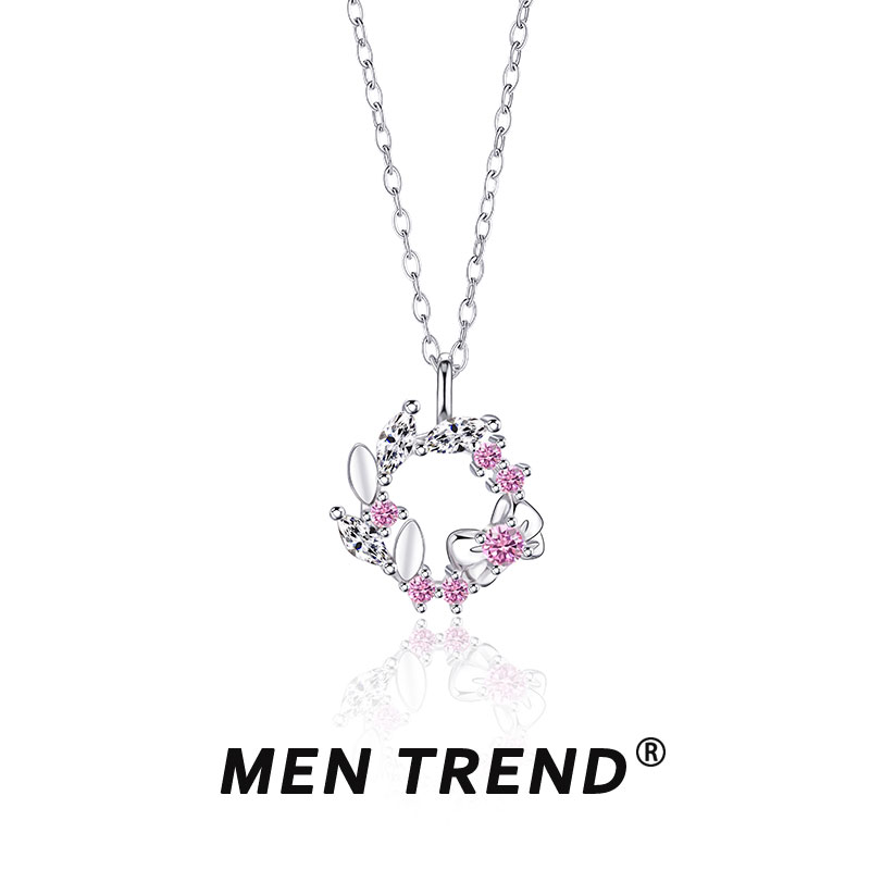 MEN TREND 钛钢项链 春日花花蝴蝶结项链女ins小众设计锆石锁骨链