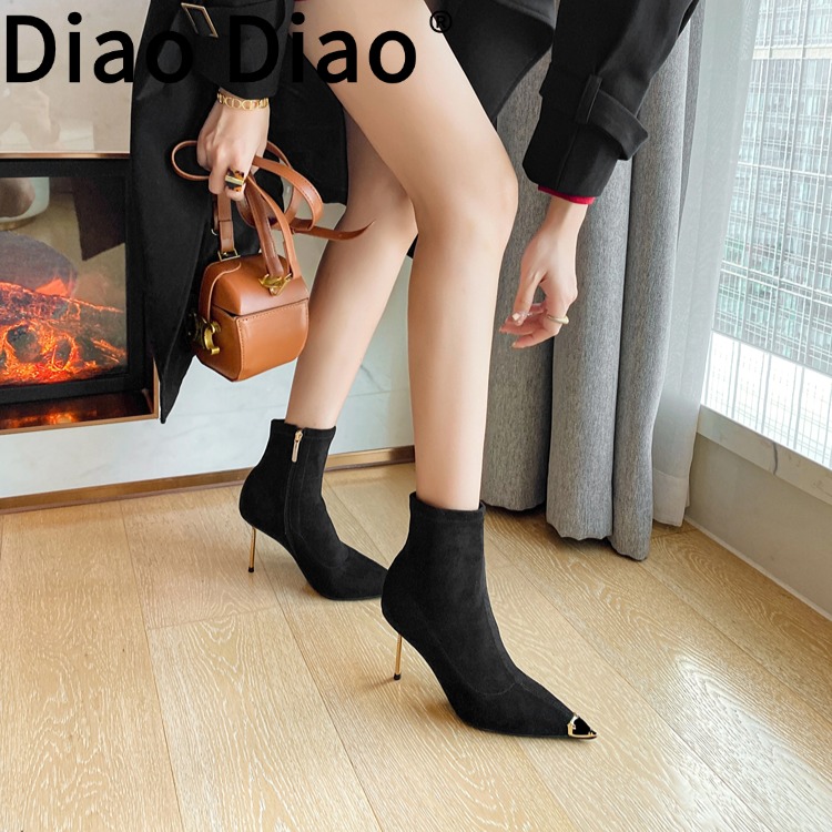 diaodiao秋冬上新2024年新款弹力靴女细高跟黑气质优雅性感