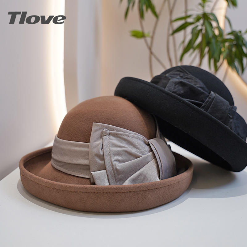 9370秋冬复古百搭时尚新品礼帽春秋优雅日系卷边礼帽