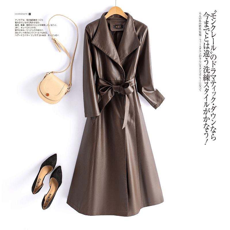 海宁皮衣女款长款皮风衣外套春秋修身皮衣女外套轻奢气质时尚