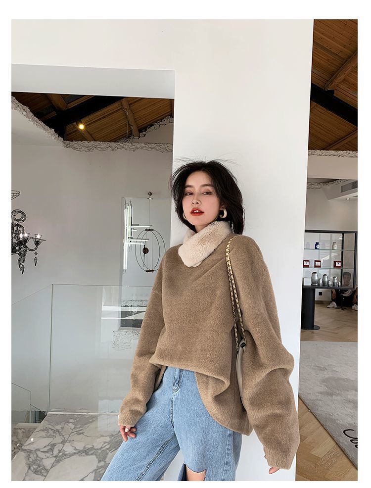 2024冬季新款韩版整皮真獭兔毛吸扣围脖防寒保暖加厚双面毛女新品