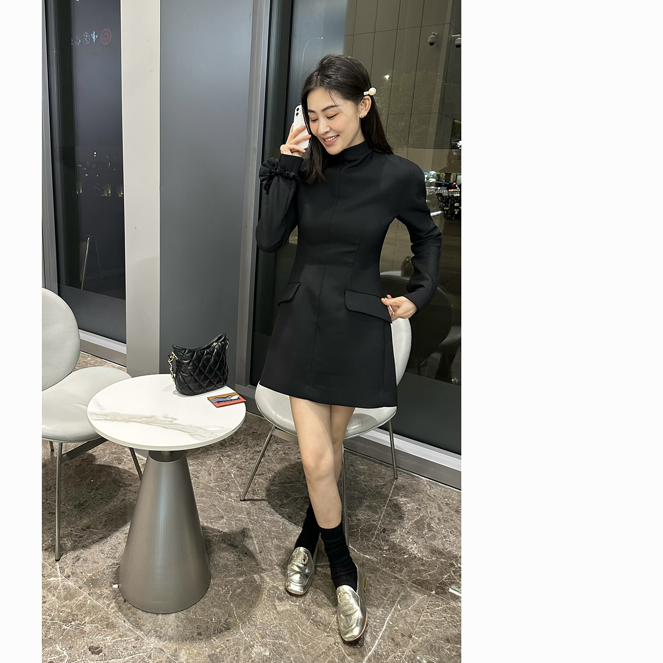 【FELOCCA】短款小立领羊毛收腰显瘦小众连衣裙   CC1696        