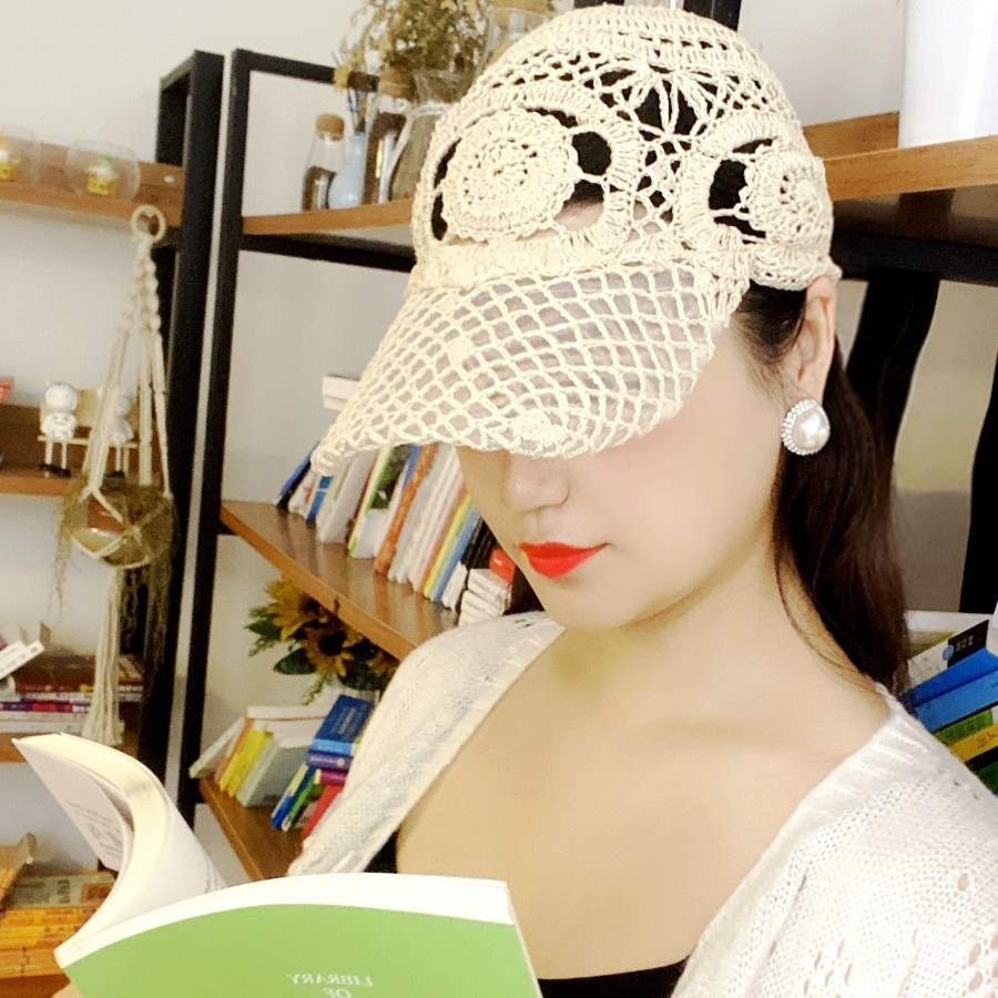 四季手工鸭舌帽镂空帽夏季休闲百搭贝雷帽子女针织毛线帽帽子透气