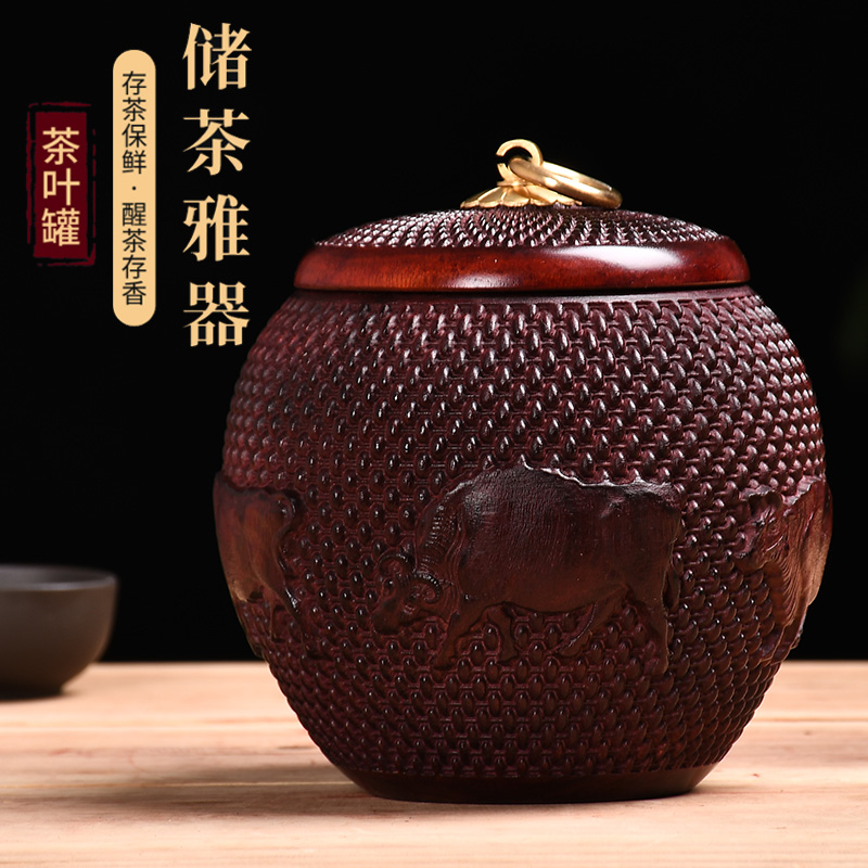 血檀五牛茶叶罐木雕摆件紫檀传统正宗红木手工（110mm到160mm）