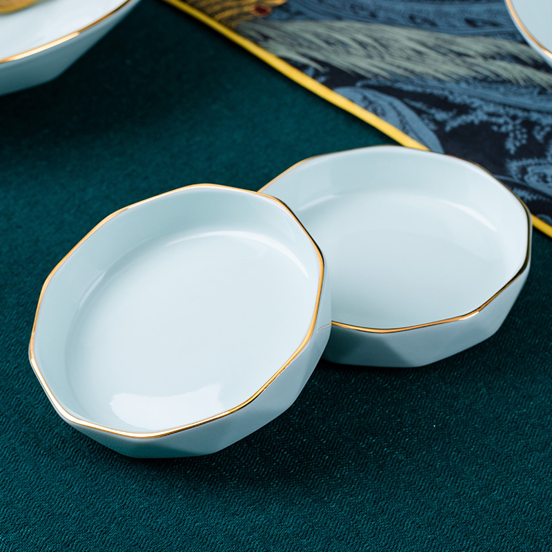 描金钻石味碟蘸料碟直径8CM（影青粉色款）