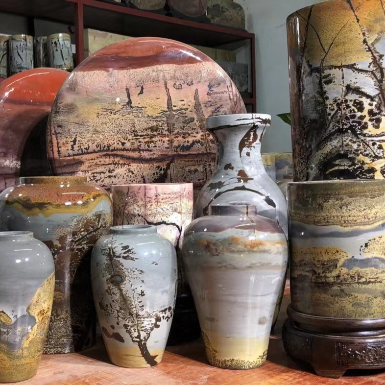 广西国画石摆件天然形成纹理颜色花草工艺品家居摆件