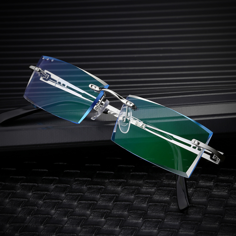 纯钛无框近视眼镜男防蓝光防辐射变色平光钻石切边无边框眼镜散光