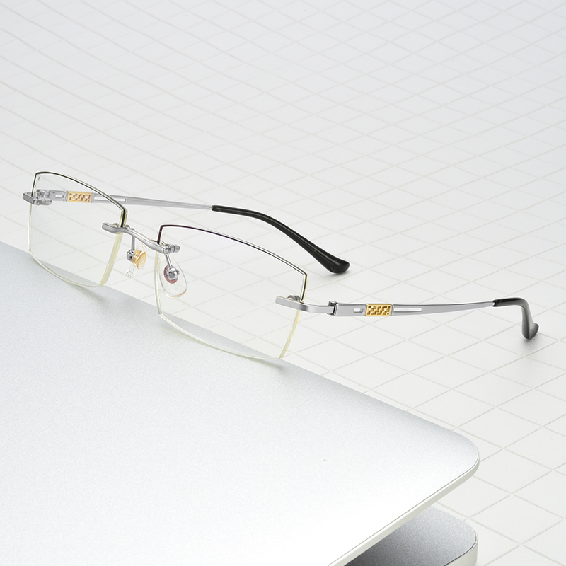 钻石切边无框近视眼镜新款镶黑边工艺超轻纯钛眼镜变色防雾防蓝光