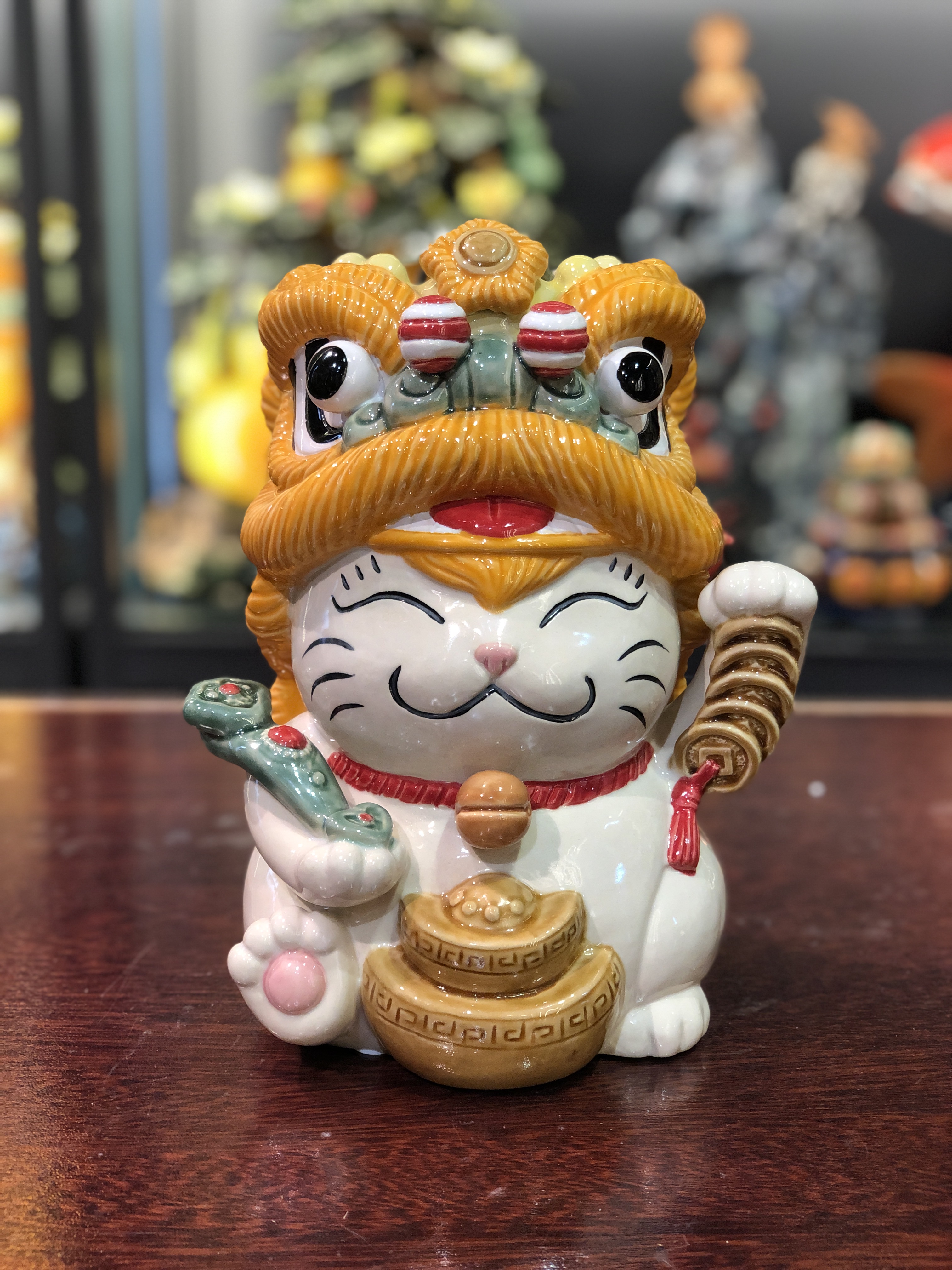 【醒狮招财猫】石湾公仔尺寸20x19x27