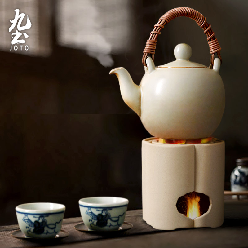 九土日式陶泥煮茶壶竹编提梁陶泥壶炭炉电陶炉功夫茶具烧水壶家用